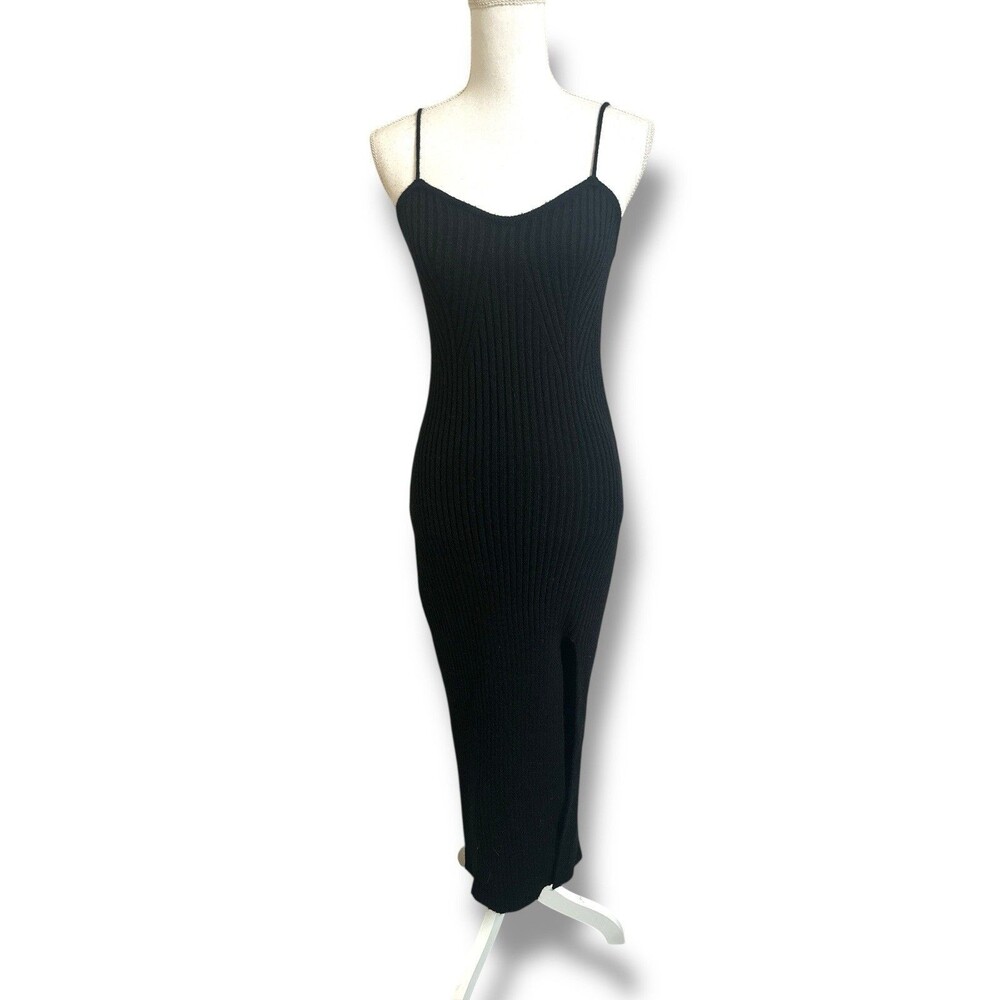 CIDER Women's XL Knit Solid Cami Split Midi Dress Bodycon Sweater Ribbed Knit